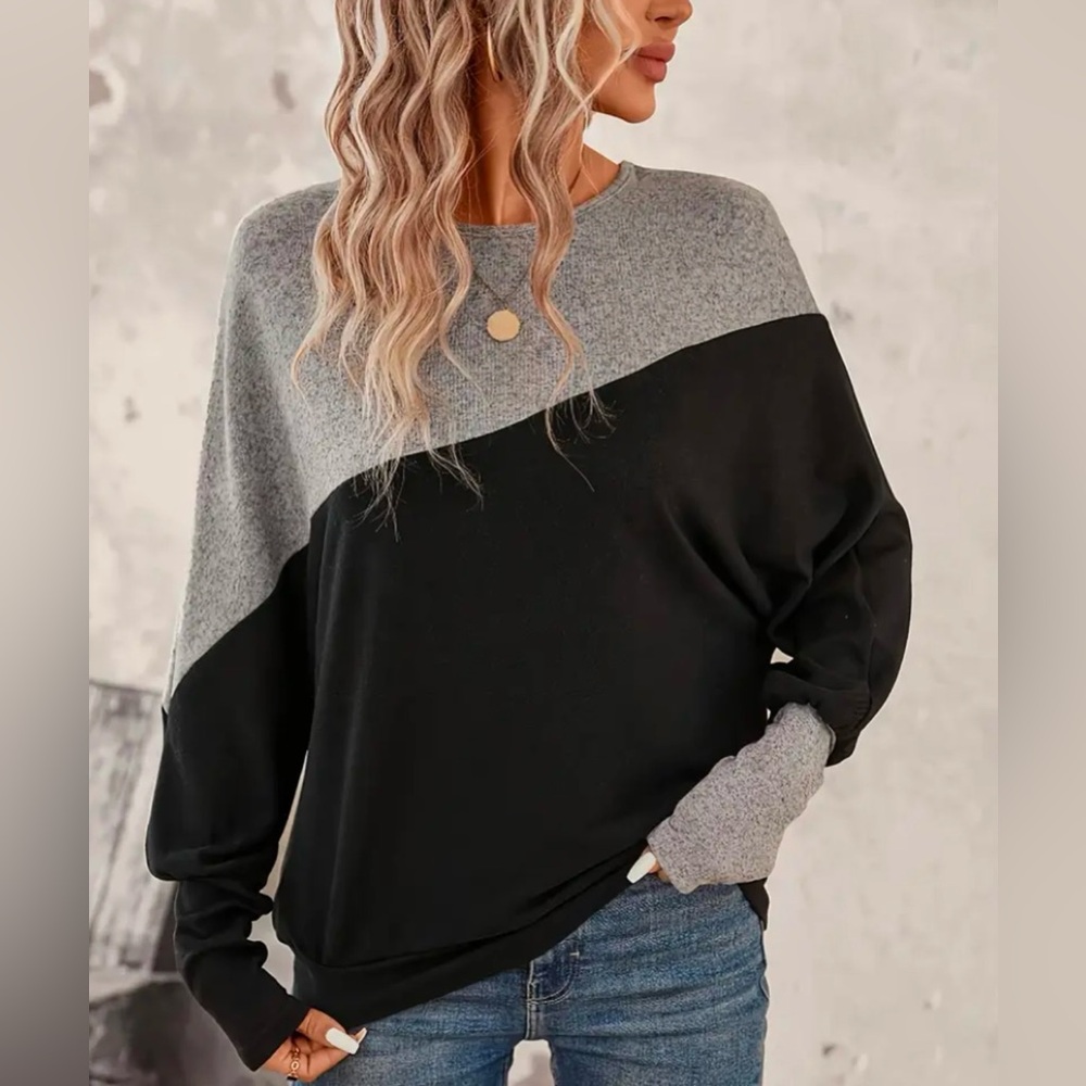 Color block long sleeve sweater